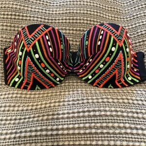 Strapless Neon Embroidered Bikini Top - Black Base